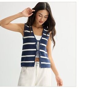 NWT Fourth + Bay Navy & Ivory Striped Sweater Vest Sz L  $45